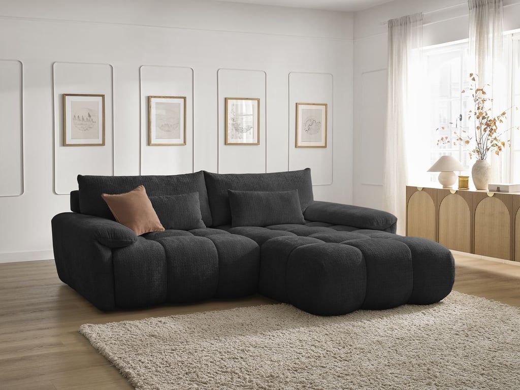 Produit similaire: Canapé d'angle fixe IVANE tissu texturé noir angle droit BOBOCHIC 3 places