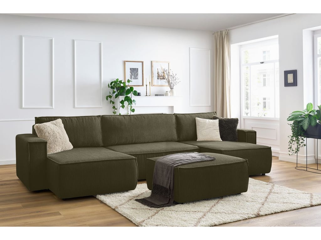 Produit similaire: Canapé panoramique convertible coffre NIHAD velours côtelé avec pouf vert clair panoramique BOBOCHIC 7 places