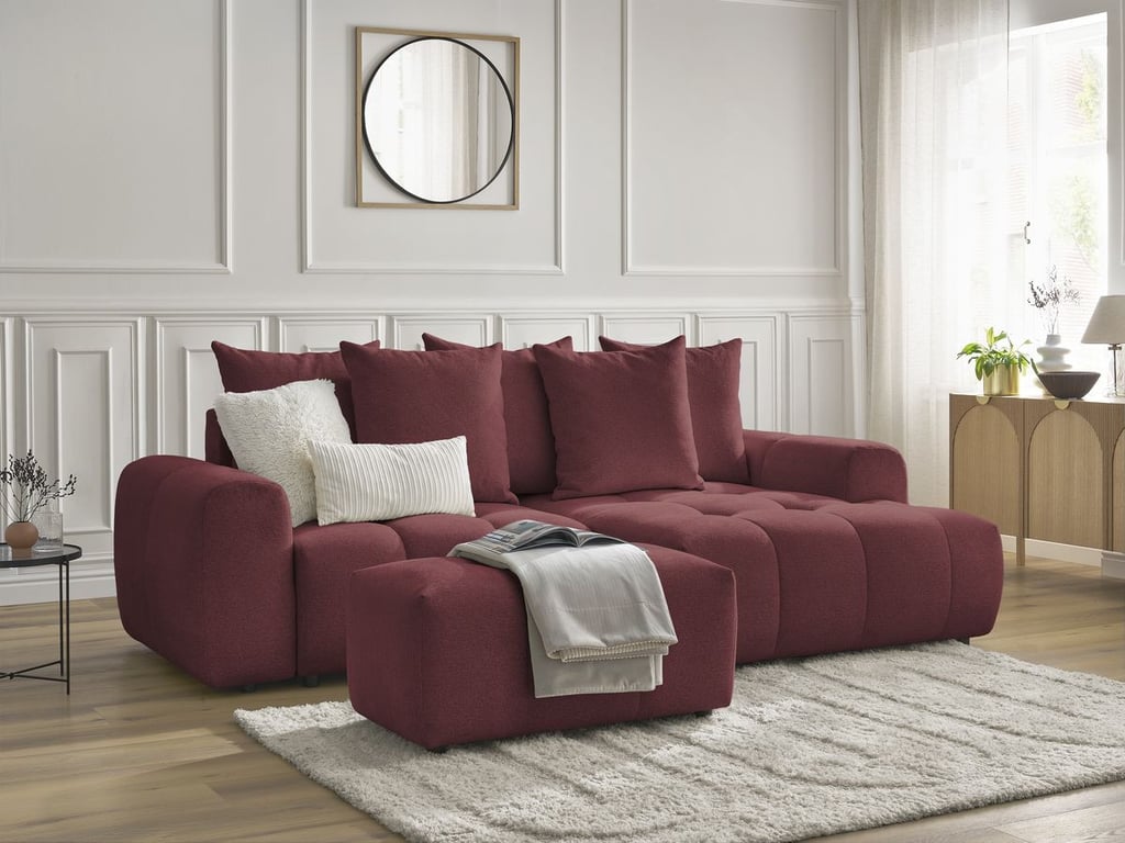 Produit similaire: Canapé d'angle convertible coffre ROXELANE tissu chiné avec pouf rouge angle droit BOBOCHIC 3 places