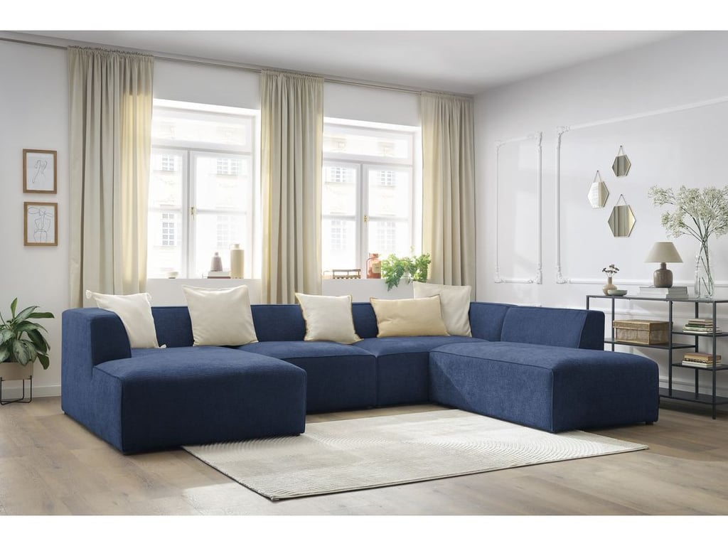 Produit similaire: Canapé panoramique fixe MEGEVE tissu texturé bleu foncé angle gauche BOBOCHIC 5 places