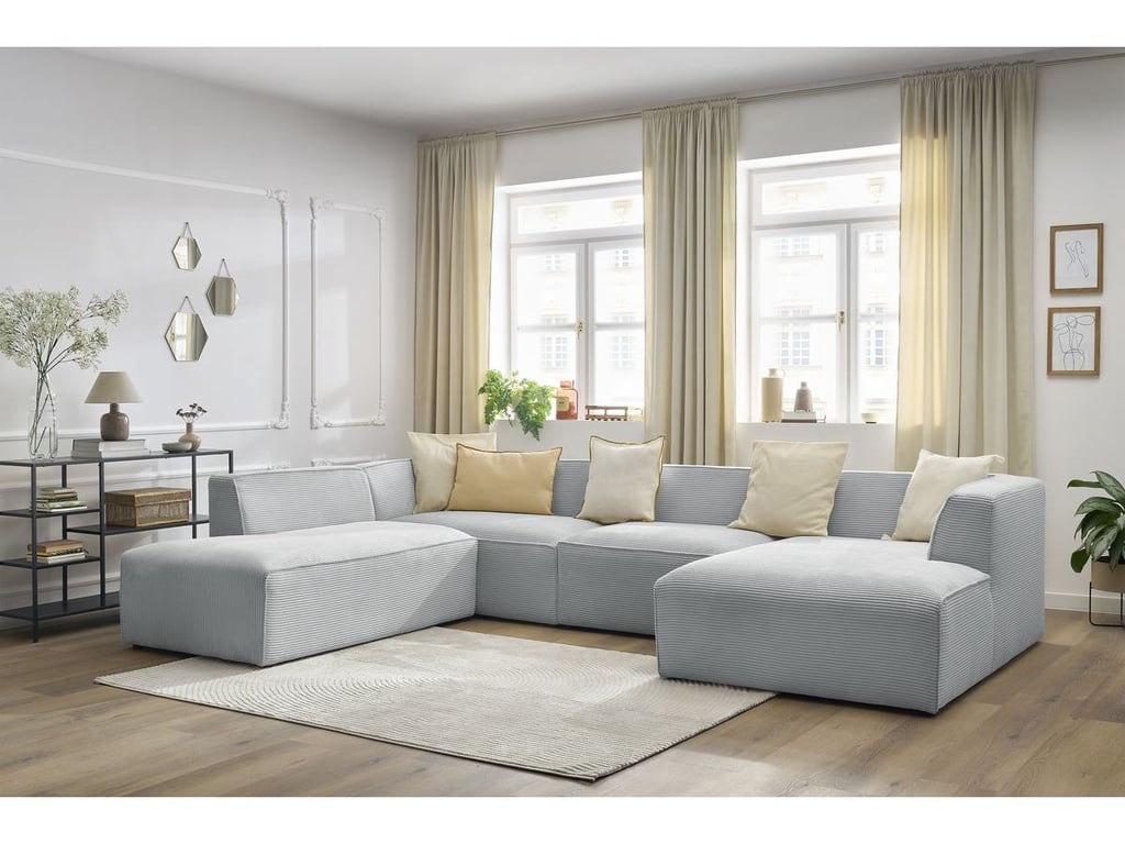 Produit similaire: Canapé panoramique fixe MEGEVE tissu velours côtelé gris clair angle droit BOBOCHIC 5 places