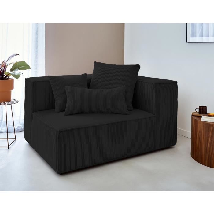 Canapé Colombine - Module d'assise droit en velours côtelé - Noir