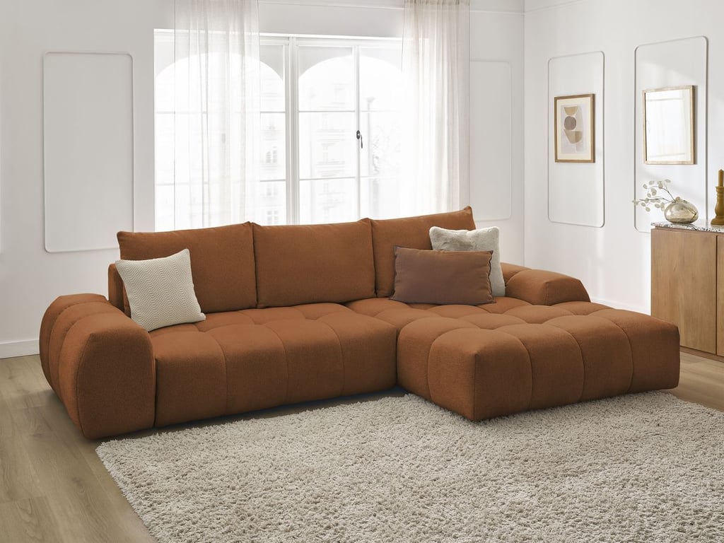 Produit similaire: Canapé d'angle convertible coffre EVEREST tissu chiné orange angle droit BOBOCHIC 3 places