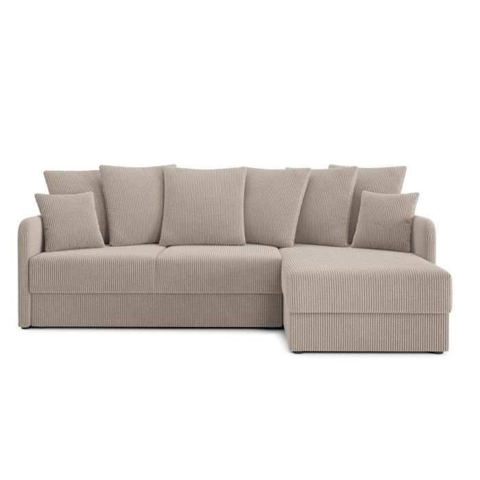 Produit similaire: Canapé d'angle convertible LUKA en velours côtelé grège 4 places - Réversible - Coffre de rangement - BAÏTA