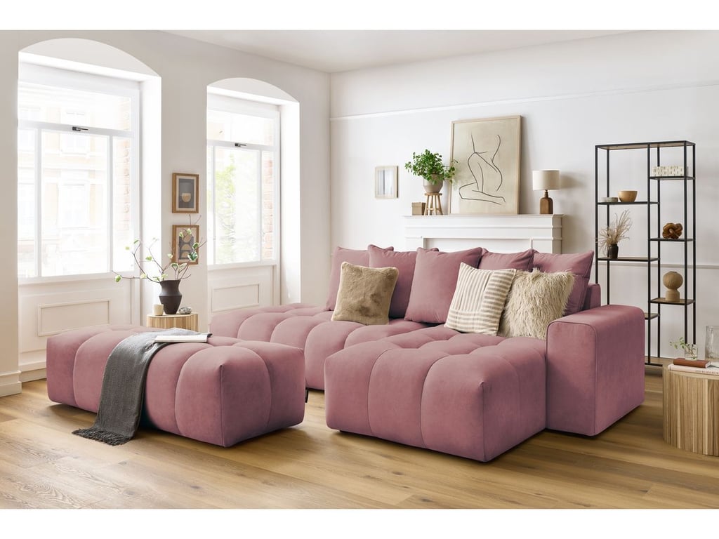 Produit similaire: Canapé d'angle fixe MONT-BLANC velours avec pouf rose angle droit BOBOCHIC 4 places
