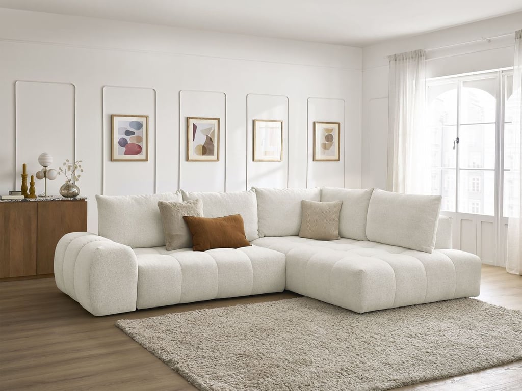 Produit similaire: Canapé d'angle L convertible coffre EVEREST tissu chiné blanc angle droit BOBOCHIC 3 places