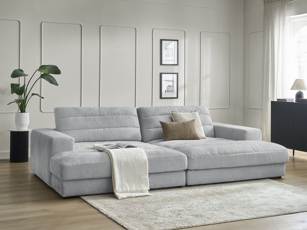 Produit similaire: Canapé droit fixe 4 places SIERRA assise profonde tissu texturé gris clair BOBOCHIC