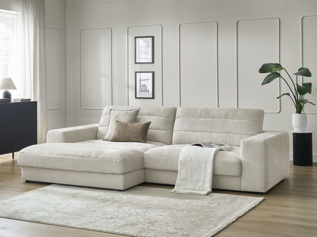 Produit similaire: Canapé d'angle fixe SIERRA tissu texturé beige angle gauche BOBOCHIC 3 places