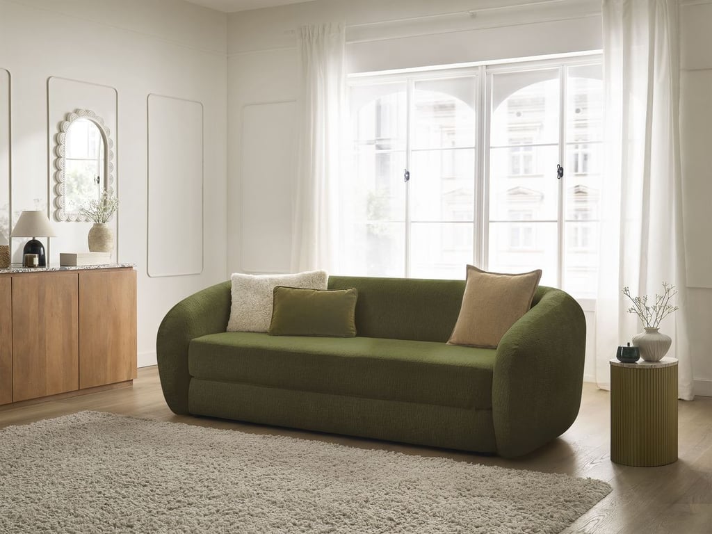 Produit similaire: Canapé droit convertible déplimousse NEYO tissu texturé vert BOBOCHIC 3 places