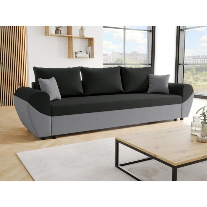 Produit similaire: Canapé 3 places convertible en tissu noir et gris LIERNO