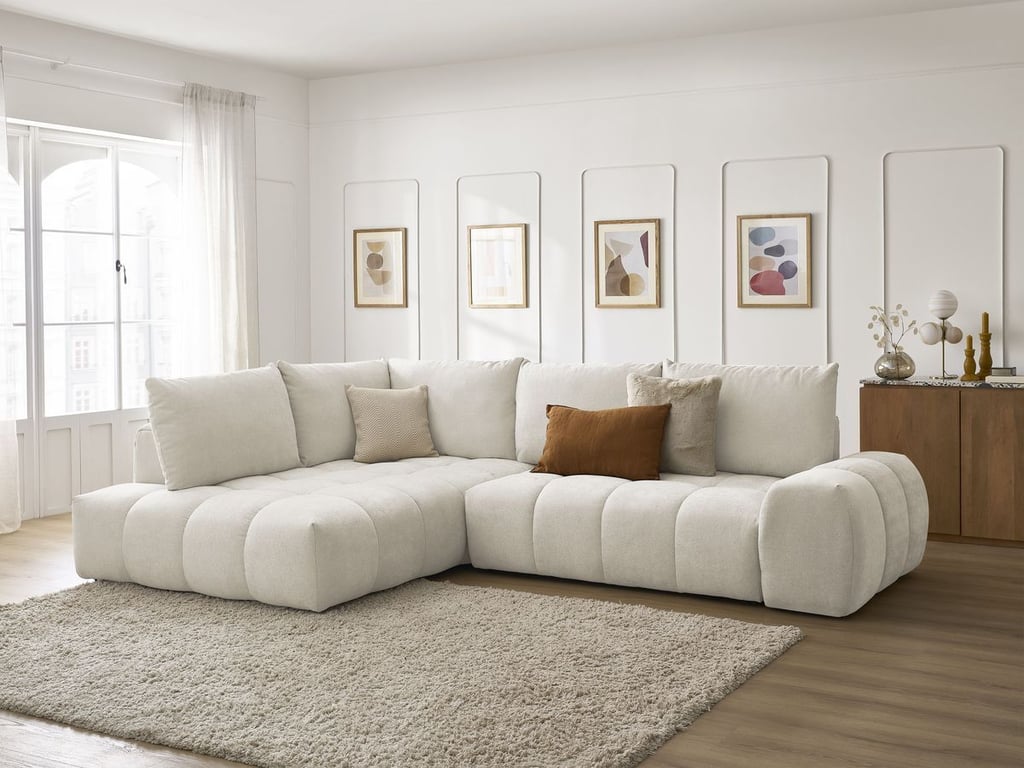 Produit similaire: Canapé d'angle L convertible coffre EVEREST tissu texturé beige angle gauche BOBOCHIC 3 places