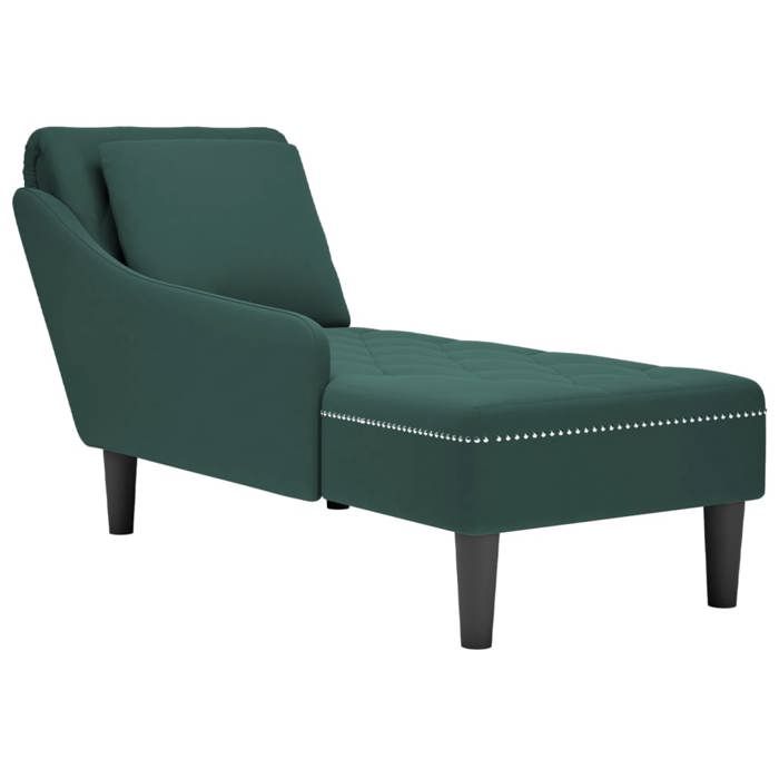 Produit similaire: Meridienne chaise longue pour interieur et coussin et accoudoir droit en velours vert fonce DEC026267