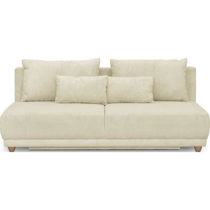 Produit similaire: Canapé convertible 3 places avec coffre de rangement en velours côtelé beige - Elia