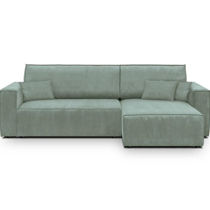 Produit similaire: Canapé d'angle convertible réversible 4 places avec coffre de rangement en velours fines côtes bleu clair - Livia New