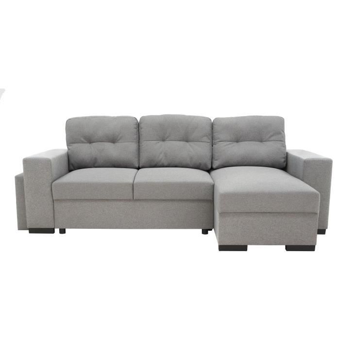 Produit similaire: Canapé d'angle convertible réversible 3 places  JAMES -  L 245 x H 91 x P 139 cm - Coffre et 2 poufs Gris