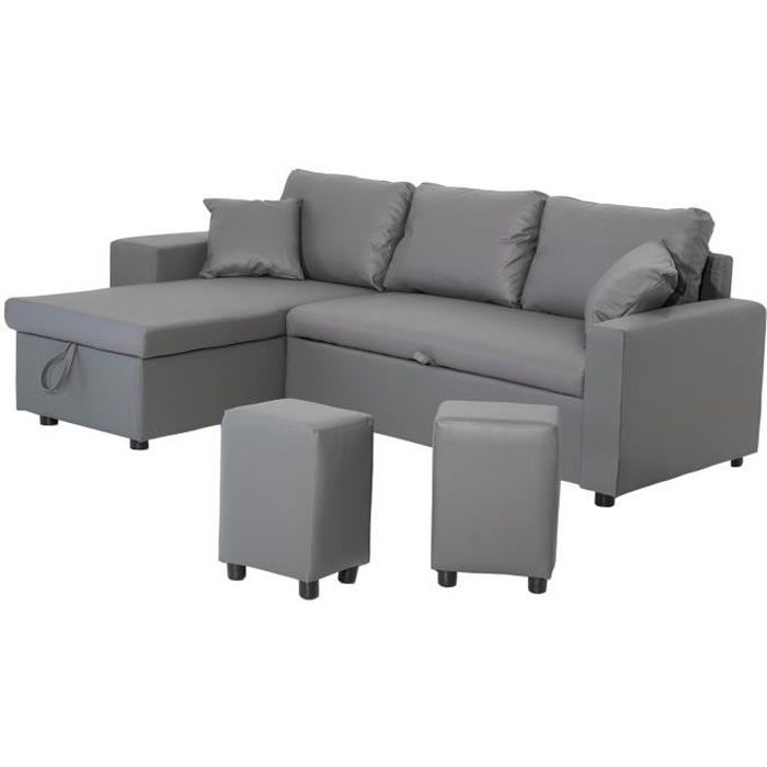 Produit similaire: Canapé d'angle convertible HAPPY GARDEN TONY 3 places gris avec coffre de rangement et poufs