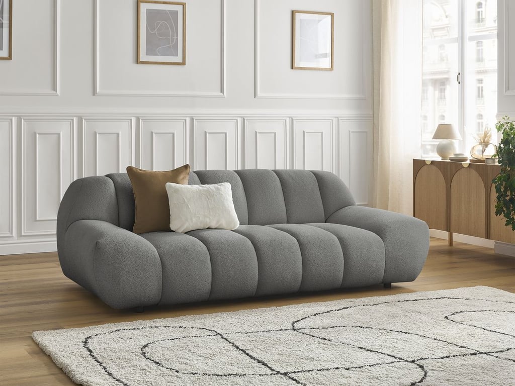 Produit similaire: Canapé droit fixe 2 places HAYDEN tissu bouclette gris foncé BOBOCHIC