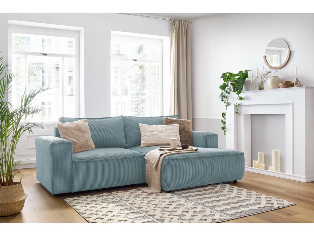 Produit similaire: Canapé d'angle fixe compact NIHAD velours côtelé bleu clair angle droit BOBOCHIC 3 places