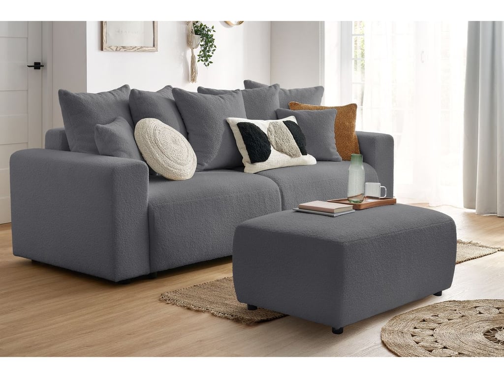Produit similaire: Canapé droit convertible coffre ENVY tissu bouclette doux avec pouf rectangulaire gris foncé BOBOCHIC 3 places