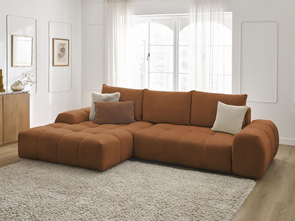 Produit similaire: Canapé d'angle convertible coffre EVEREST tissu chiné orange angle gauche BOBOCHIC 3 places