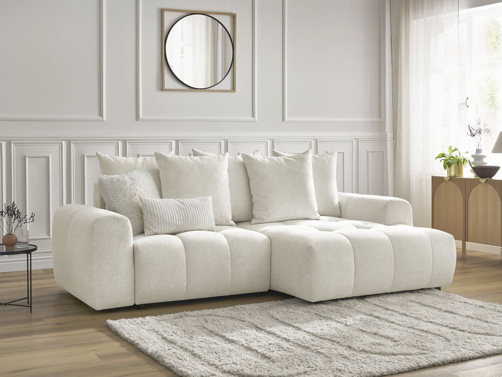 Produit similaire: Canapé d'angle convertible coffre ROXELANE tissu chiné blanc angle droit BOBOCHIC 3 places