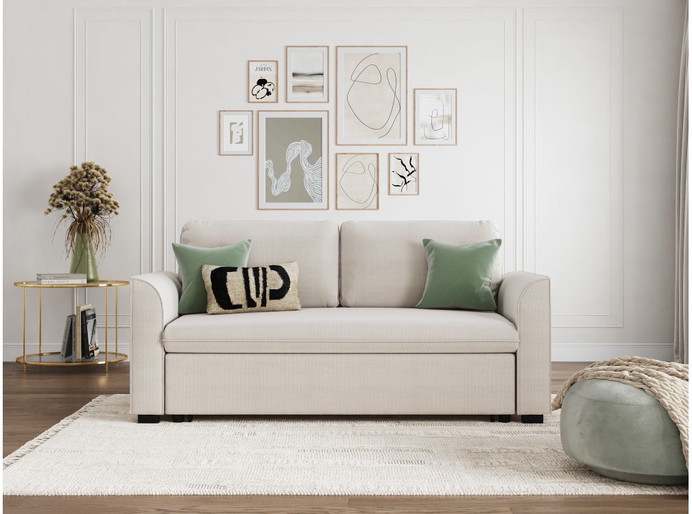 Produit similaire: Canapé droit LEONIE convertible en velours côtelé fin