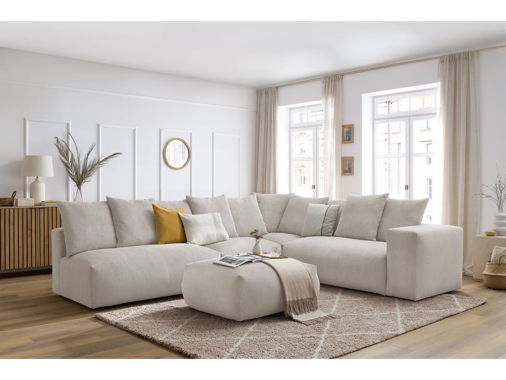 Produit similaire: Canapé d'angle fixe modulable VOLTAIRE avec 2 chauffeuses 2 places, 1 angle, 1 chauffeuse 1 place et 1 pouf beige angle droit BOBOCHIC 7 places