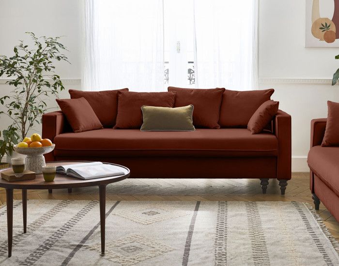 Produit similaire: Flamingo - canapé droit 3 places convertible en velours - Terracotta