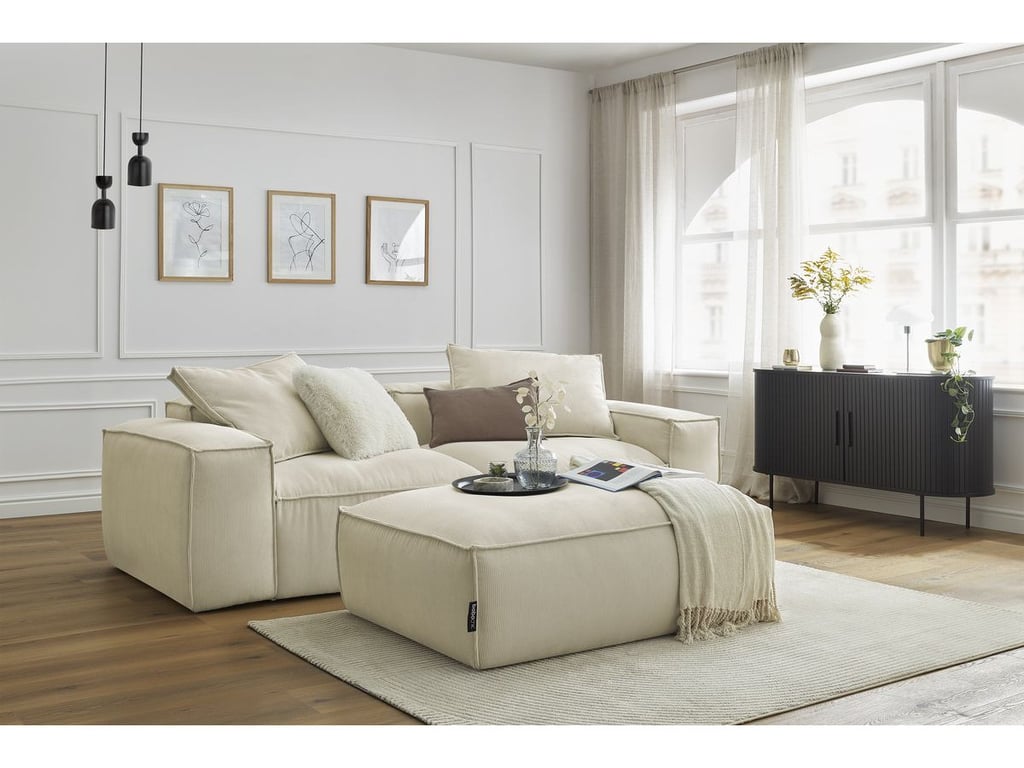 Produit similaire: Canapé droit fixe 3 places ultra moelleux BOHEME velours côtelé avec pouf beige BOBOCHIC