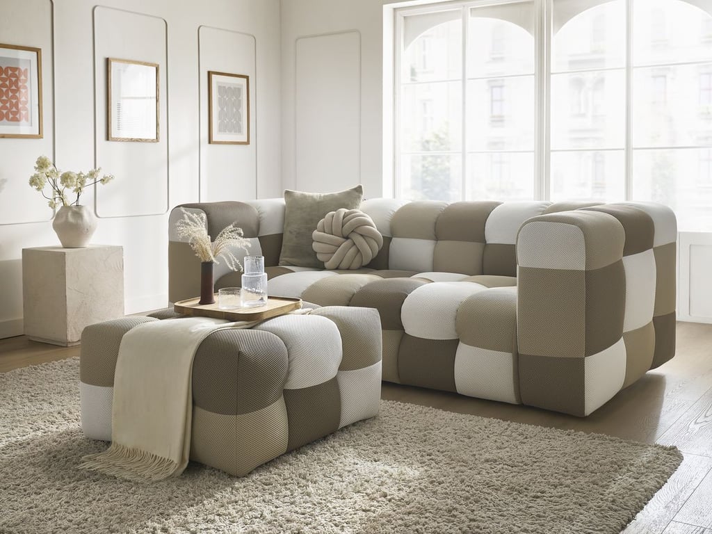 Canapé droit fixe 3 places CLOUD Édition limitée tissu mesh avec pouf multicolore   BOBOCHIC