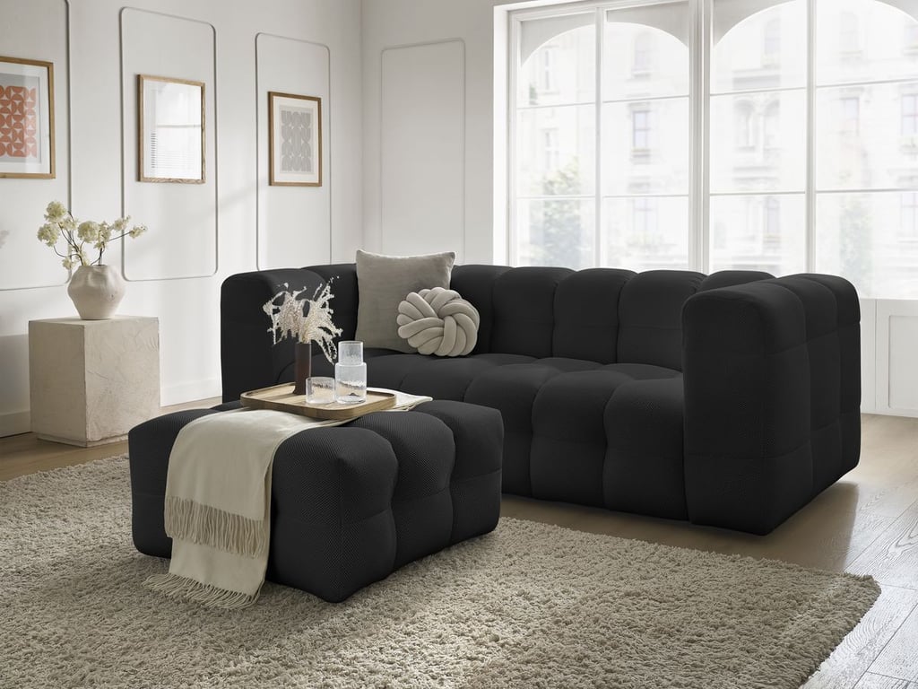 Produit similaire: Canapé droit fixe 3 places CLOUD tissu mesh avec pouf noir BOBOCHIC