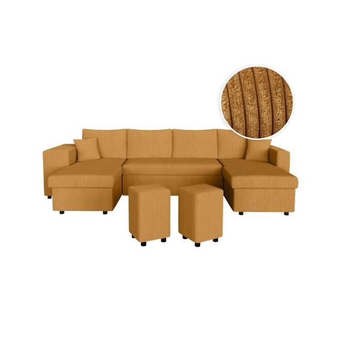 Produit similaire: Canapé panoramique OSLO convertible avec 2 coffres, 2 poufs à gauche en velours côtelé jaune - L311 x P146 x H81cm - LOUNGITUDE