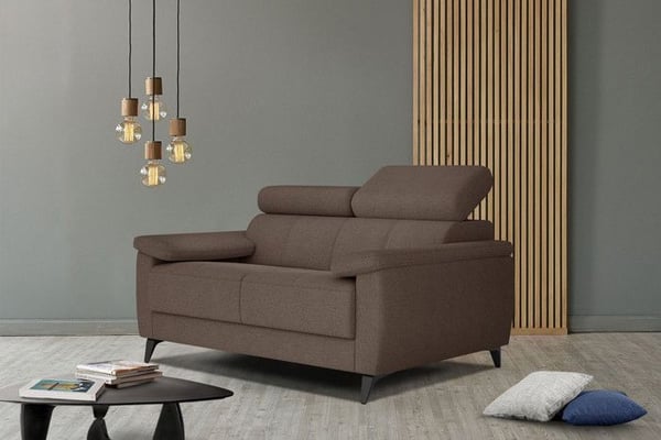Canapé droit 2 places tissu marron - Taunus - Confort ferme - Design contemporain