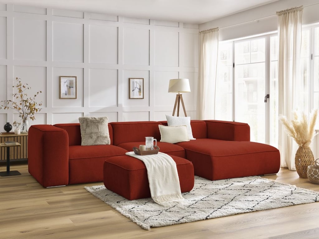 Produit similaire: Canapé d'angle fixe ZEPHYR avec pouf orange angle droit BOBOCHIC 5 places