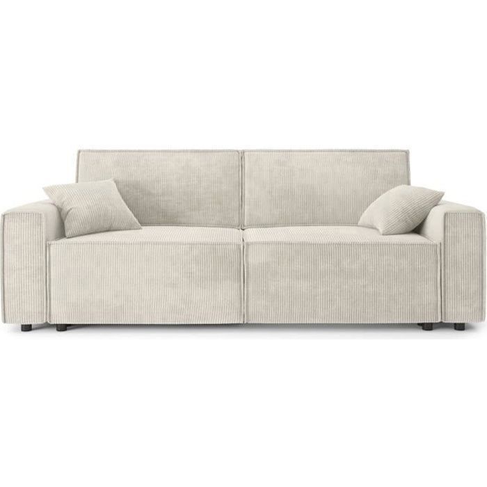 Produit similaire: Canapé droit convertible MIRA en velours côtelé beige 3 places - Coffre de rangement - BAÏTA