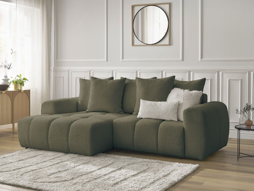 Produit similaire: Canapé d'angle convertible coffre ROXELANE tissu bouclette vert angle gauche BOBOCHIC 3 places