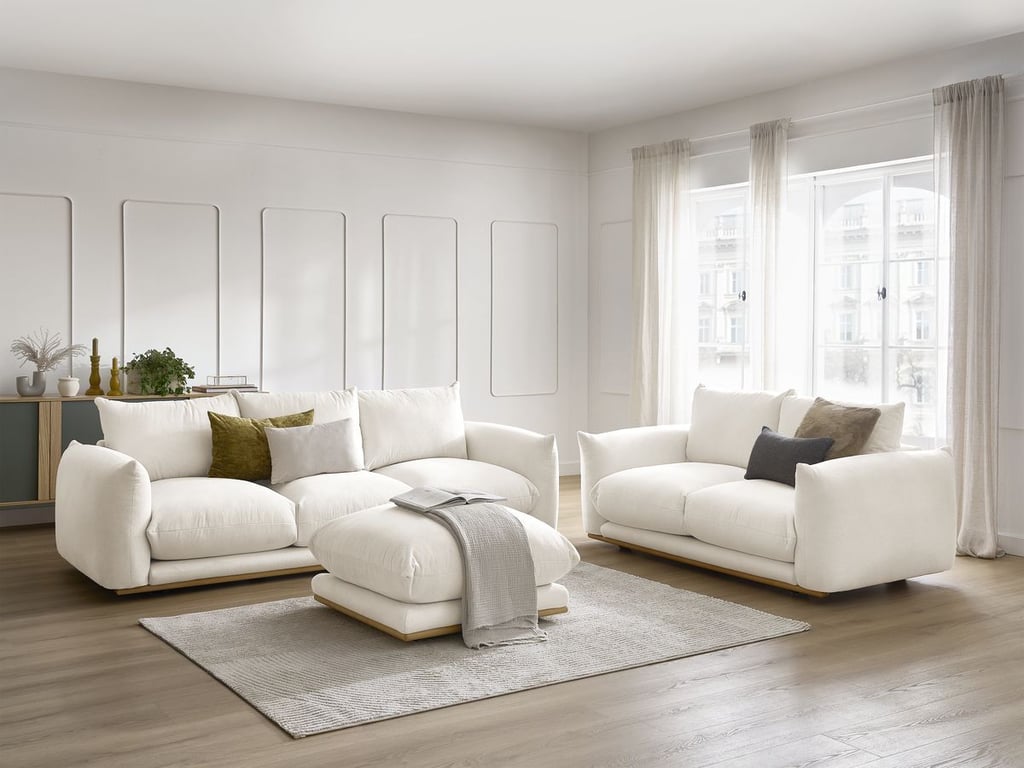 Produit similaire: Ensemble canapé droit fixe 3+2 places ERNEST avec pouf beige BOBOCHIC