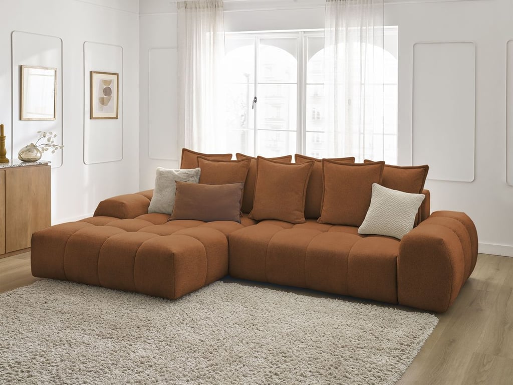 Produit similaire: Canapé d'angle convertible coffre EVEREST tissu chiné orange angle gauche BOBOCHIC 3 places