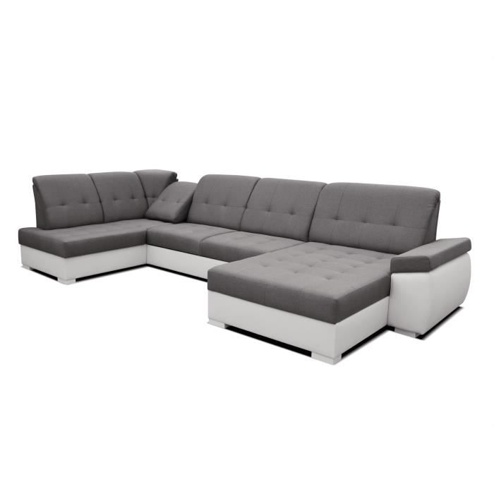 Produit similaire: Grand canapé d'angle XXL en U panoramique lit convertible avec coffre 6-7 places - HERA - Blanc+Gris (Bahama 34+Madryt 120, Droite)