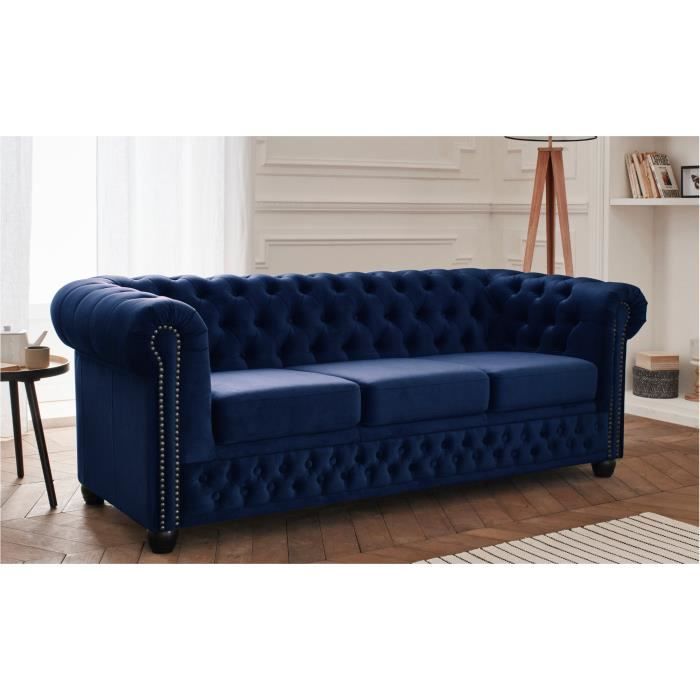 Produit similaire: Canapé 3 places Chesterfield en velours bleu nuit - LISA DESIGN