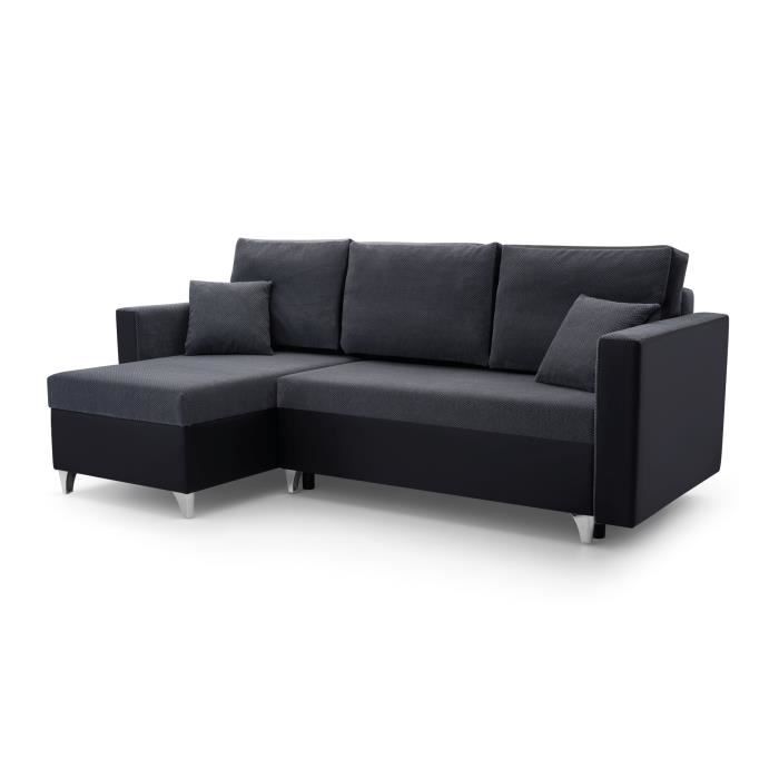 Produit similaire: Canapé d'angle avec fonction sommeil, pouf universel, canapé-lit - GREG (Gris foncé + Noir - DOT 95 + Soft 11)