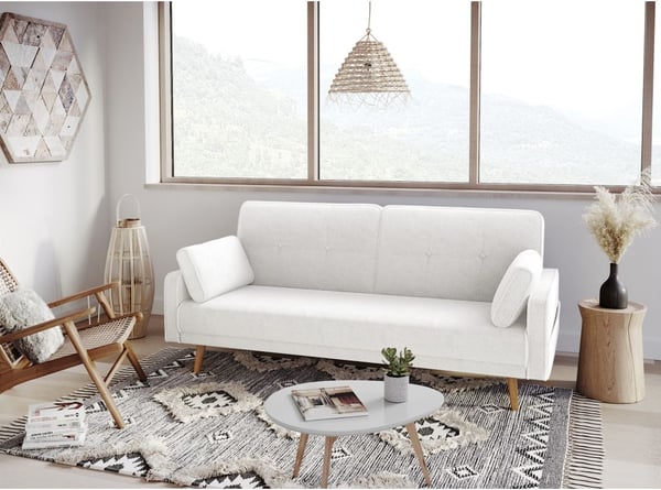 ELGA - Canapé droit 3 places scandinave convertible en tissu bouclette