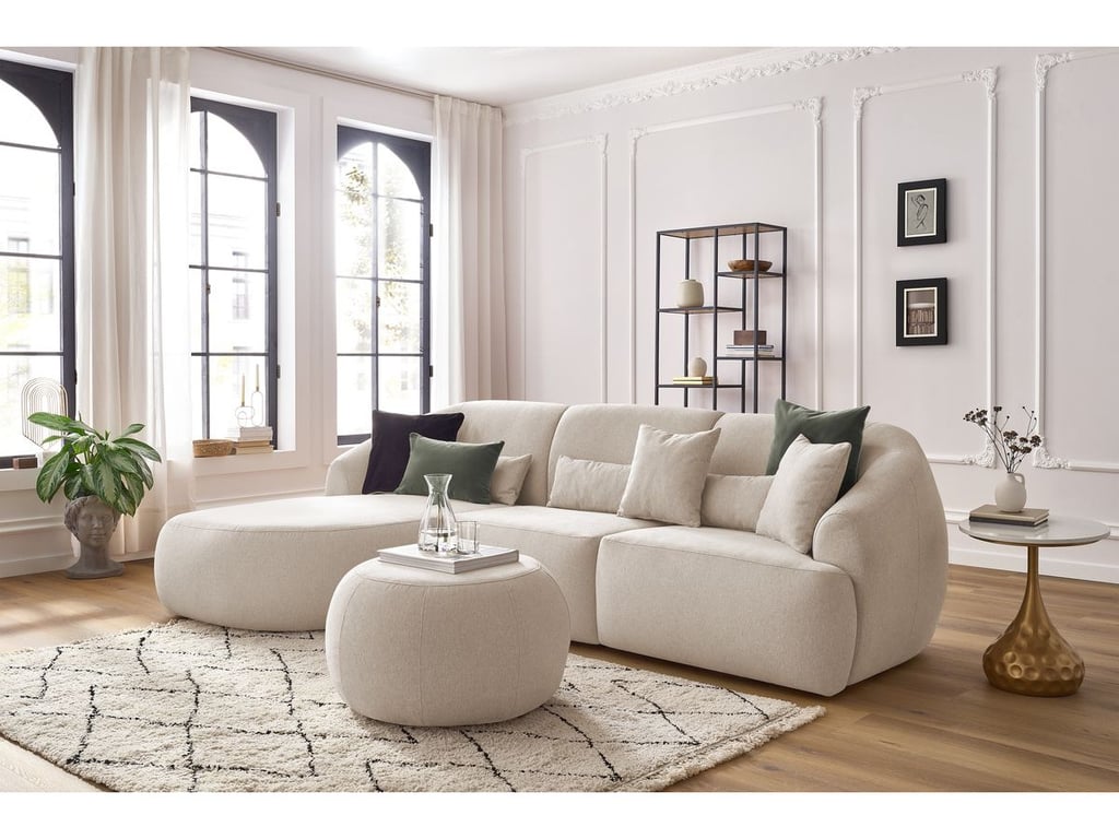 Produit similaire: Canapé d'angle fixe ALESIA avec pouf tissu chiné beige angle gauche BOBOCHIC 4 places