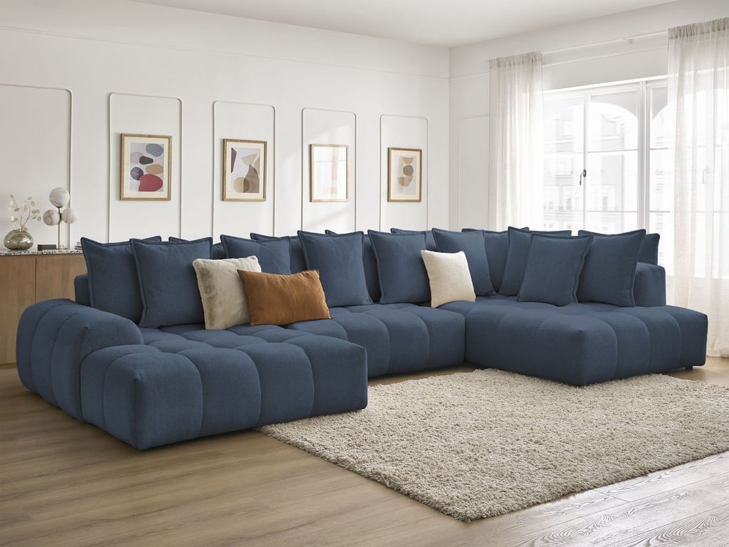 Produit similaire: Canapé panoramique convertible coffre EVEREST tissu chiné bleu foncé angle gauche BOBOCHIC 6 places