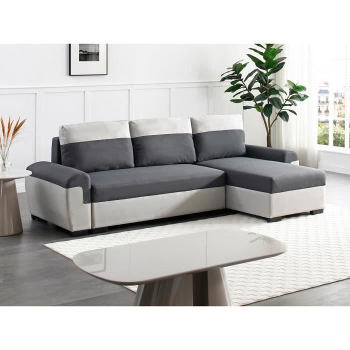 Produit similaire: Canapé d'angle réversible et convertible en tissu anthracite et gris clair GABY II