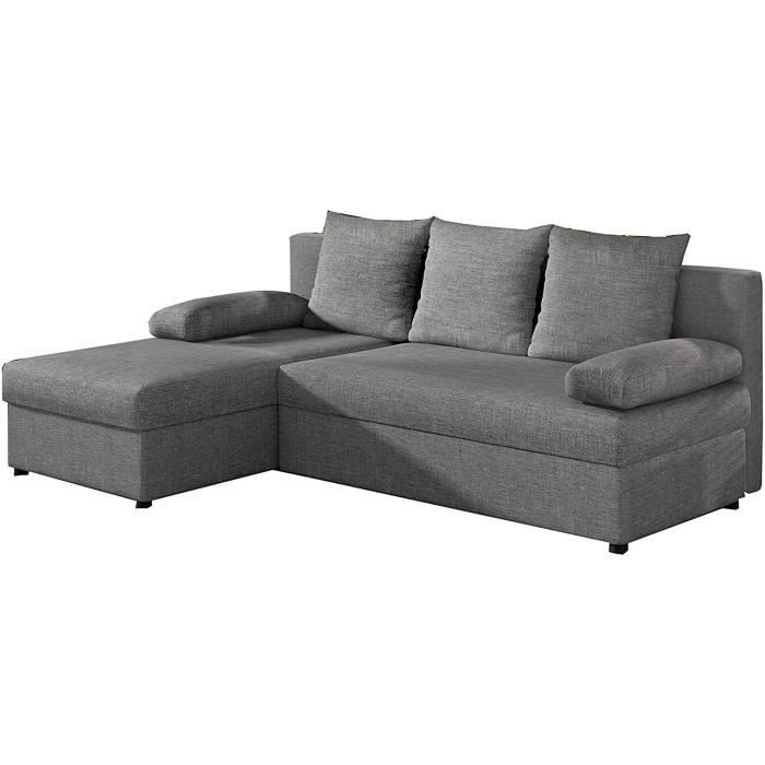 Produit similaire: Canapé d'angle réversible et convertible avec coffre de rangement - 4 places - Tissu gris et simili-ARON Gris