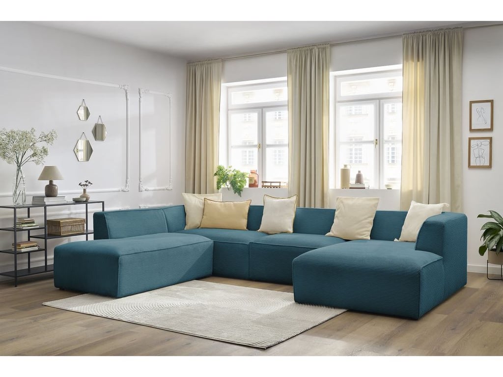 Produit similaire: Canapé panoramique fixe MEGEVE tissu velours côtelé bleu foncé angle droit BOBOCHIC 5 places