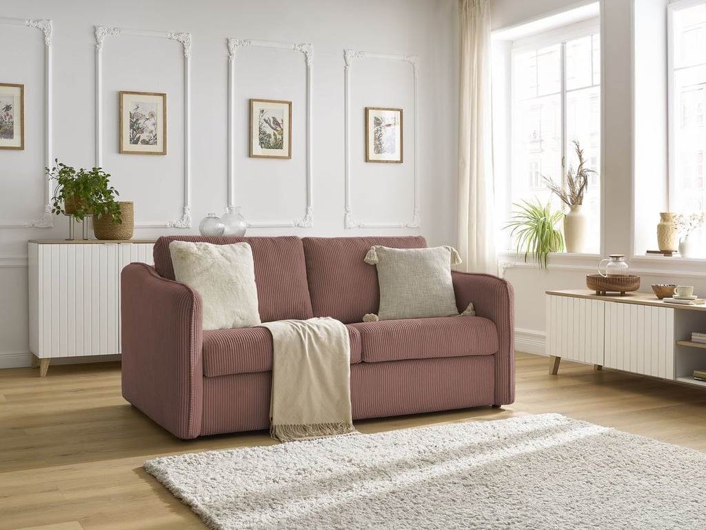 Produit similaire: Canapé droit convertible LENNY ouverture express 2 plis velours côtelé rose BOBOCHIC 3 places