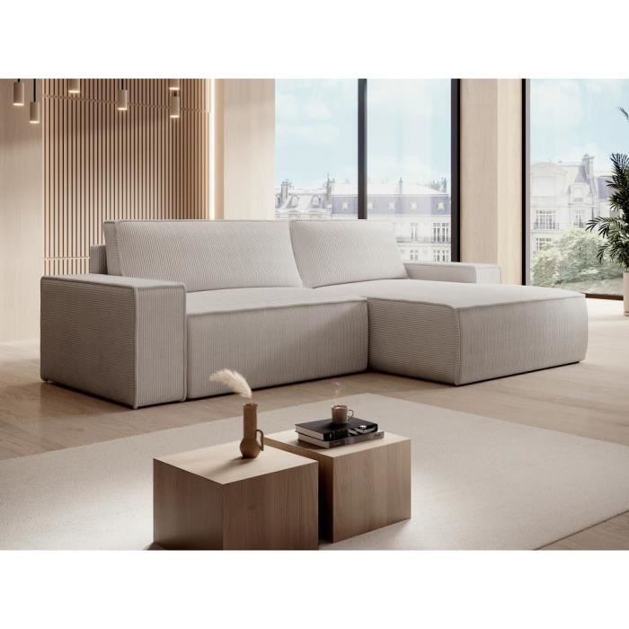 Produit similaire: Canapé d'angle droit en velours côtelé beige AMELIA