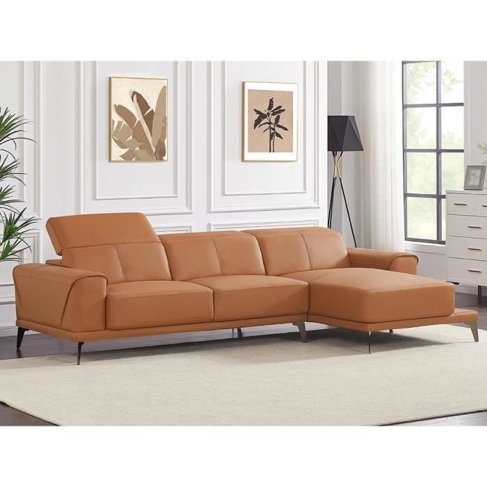Produit similaire: Canapé d'angle en cuir de buffle camel ANDOR - VENTE-UNIQUE - 5 places - 3 têtières relax